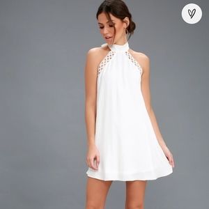 NTW LuLus white lace trim halter dress size L